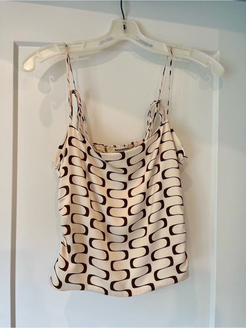 Reformation Cream & Chocolate Wave-Print Silk Cami